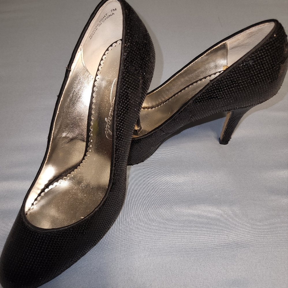 Sequined black heels